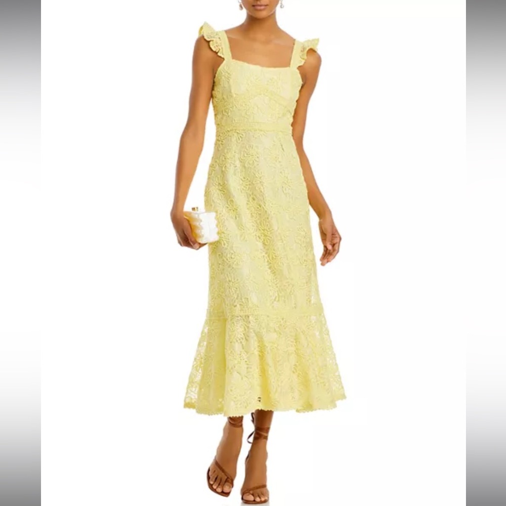 Aqua Yellow Lace Midi Dress